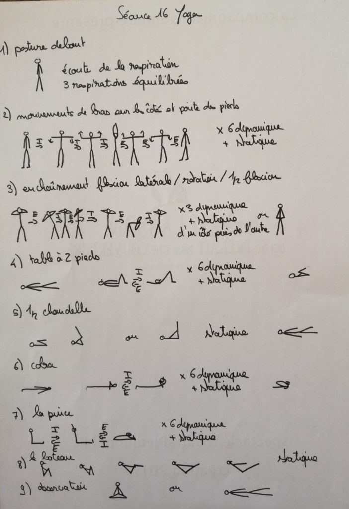 séance yoga posture du bateau, 1/2 chandelle, table à deux pieds, pince, cobra,